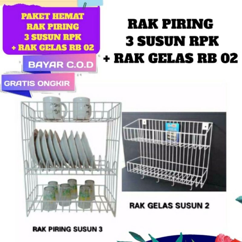 Rak piring susun 3 rpk + Rak bumbu 2 susun