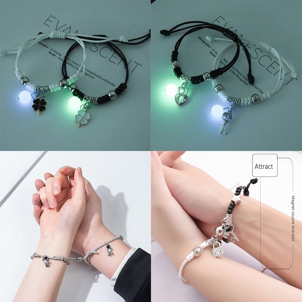 Gelang Magnetik Liontin Clover Hati Astronot Untuk Pasangan