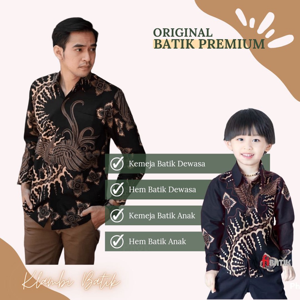 Kemeja Batik Pria Motif Klabang Warna Hitam Merah Dan Biru Navy // Batik Pria Anak Dan Dewasa Couple