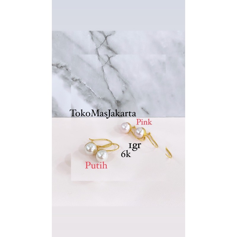 anting emas mutiara asli 6k / anting mutiara