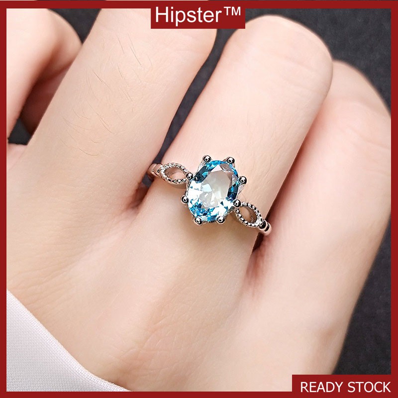 New Graceful and Fashionable with Platinum Blue Crystal Open Ring