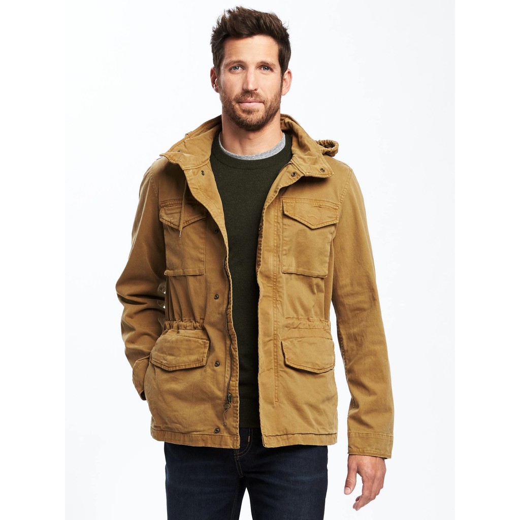 Old Navy Built in Flex Hidden Hood Twill Parka Jacket brown army