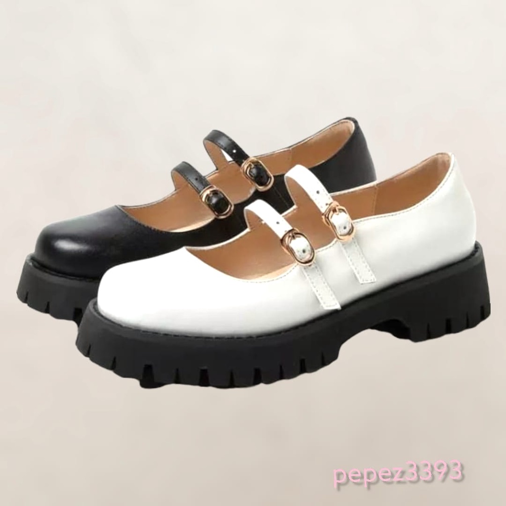 SEPATU SEKOLAH KULIAH GLOSY REMAJA / DEWASA KOREA WHITE AND BLACK PREMIUM DM 2260