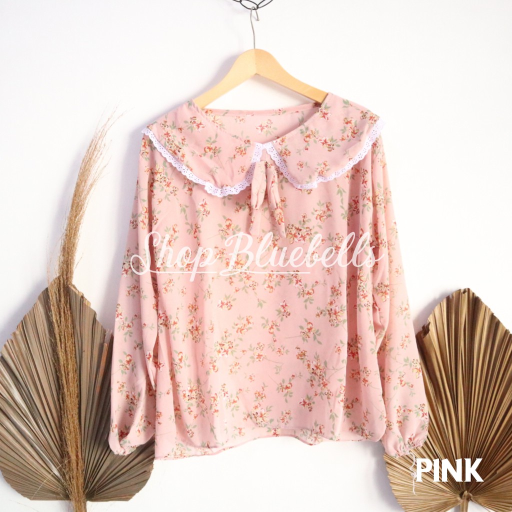 Zelda BlouseVintage Collar - Blouse Ceruty Chiffon Korea Busui Friendly Kerah Kemeja