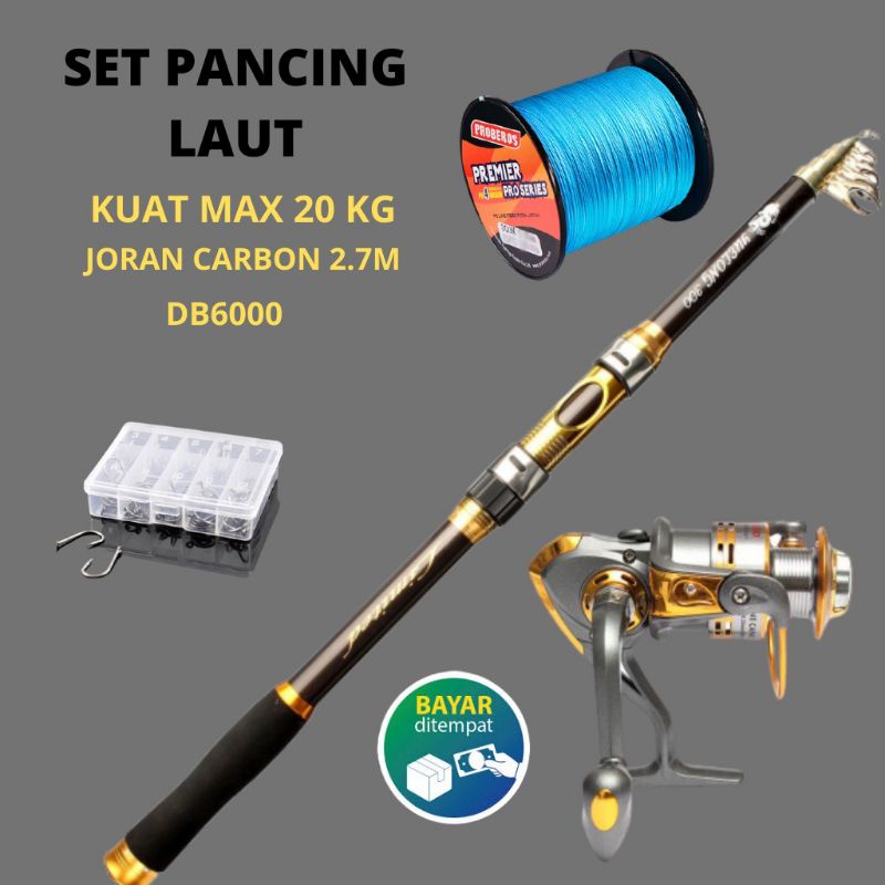 COD Set Joran Pancing Laut Kekuatan 20kg Joran Pancing 270cm Reel Debao DB6000 Bonus Kail Dan Senar