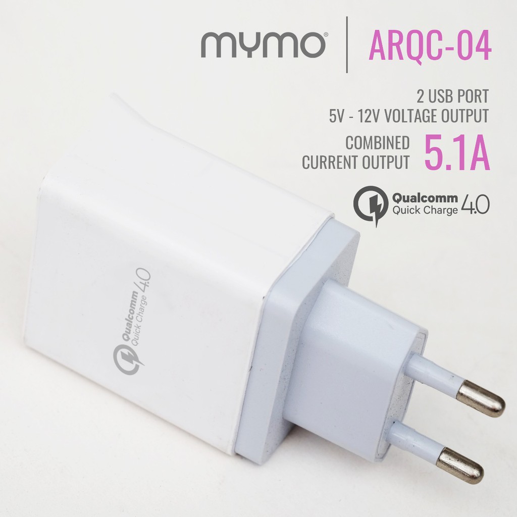 Travel Charger Fast Charging 2 USB Port MYMO ARQC-04 2 USB Ports Quick Charge 4.0