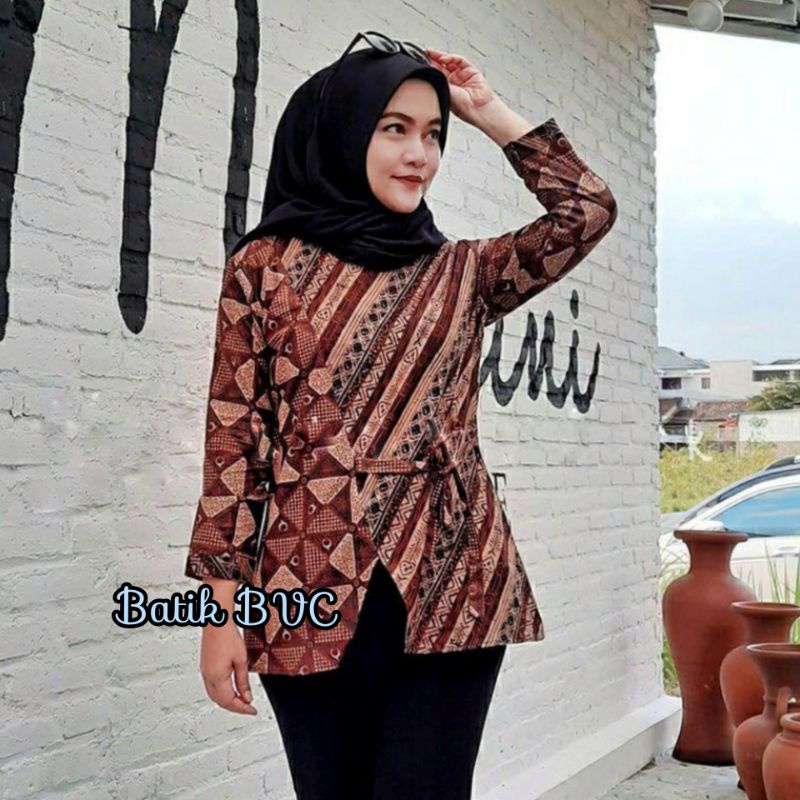 tey-17 Batik wanita ASJ SA HRB026 Kenongo Kemeja Tosca Pendek-N