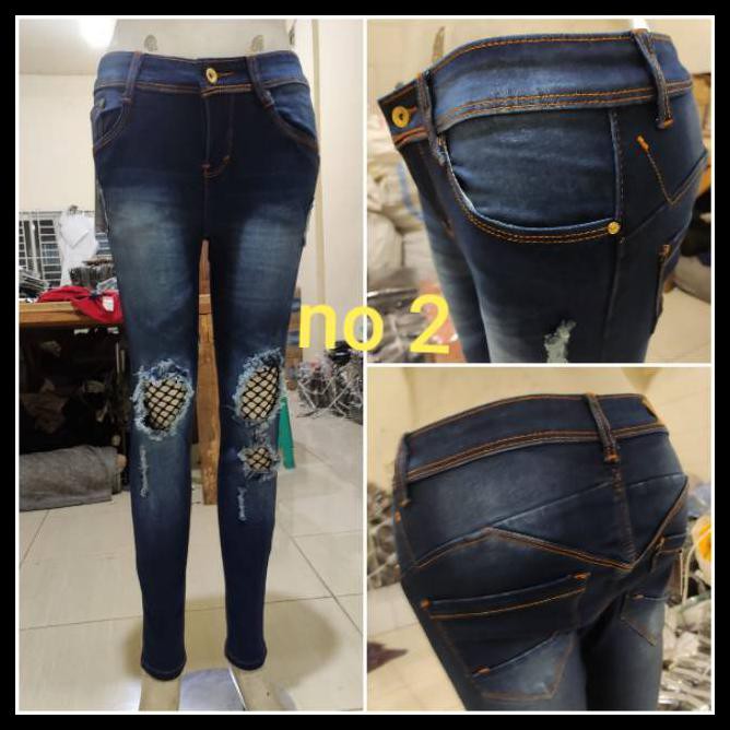  Celana  Jeans  Wanita  Sobek  Dalaman Jaring Shopee  Indonesia