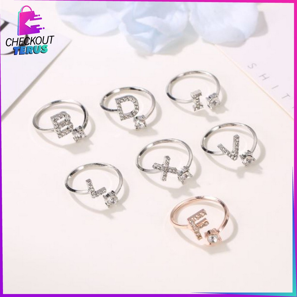 CT K59 Cincin Huruf Silver Abjad Huruf A-Z Stainless Perhiasan Wanita Inisial Nama Cincin Alphabet Wanita Cincin Wanita Huruf Set Fashion