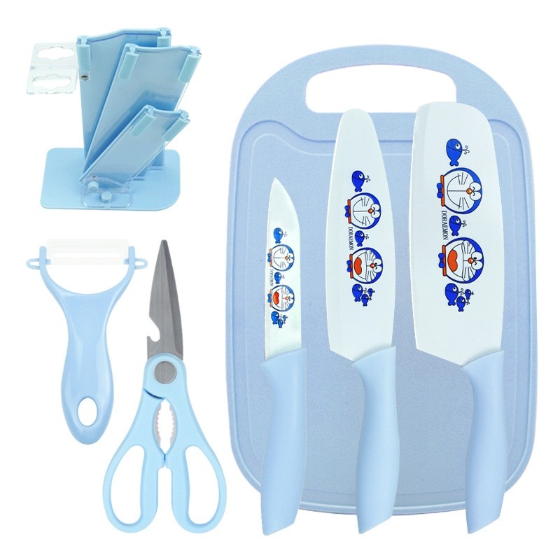 Anqi Shop   Pisau Baru  + Talenan Masak Set 7in1 Bahan Keramik Best Quality / Vs-1804