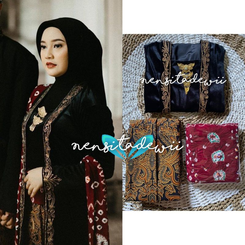 [1 SET] Kebaya Bordir, Jarik Instan + Selendang / Motif Pisang Bali #PB03