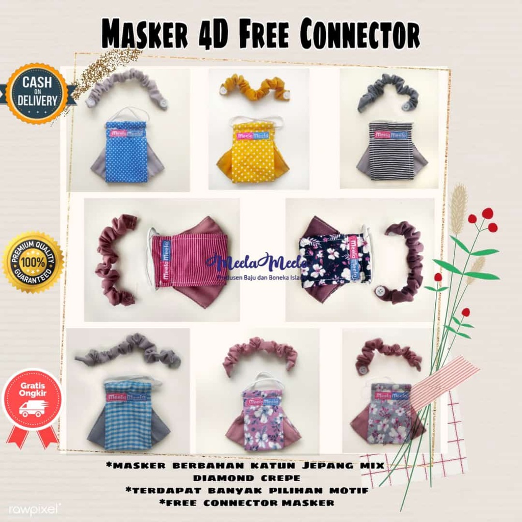 PROMO BELI MASKER FEE CONNECTOR |MASKER KAIN 3D BISA DI MASUKIN TISU | MASKER EARLOOP TERMURAH