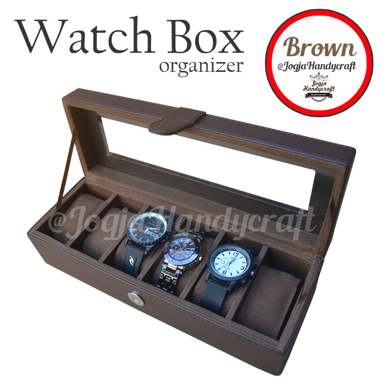 Full Brown Watch Box Organizer For 6 Pcs Watches