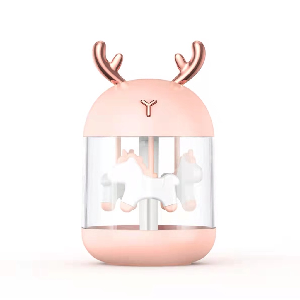 Humidifier Diffuser air aromatherapy 300ML with 7 colour LED Lamp- Pelembab Ruangan K5-Rusa Pink K5