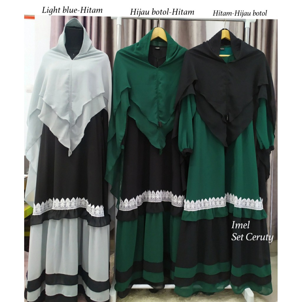 SERI 2 Gamis Ceruty Babydoll Set Hijab List Renda/ Gamis Ceruty Kombinasi