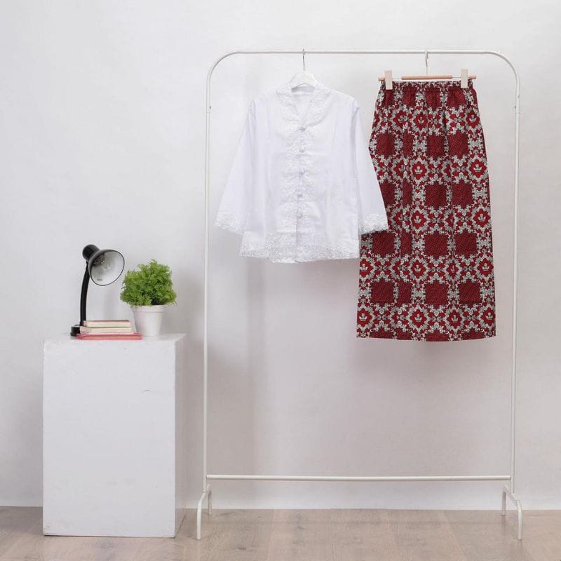 Setelan Kebaya Encim Anak Putih Polos/ Set Seragam Anak Sekolah Terbaru