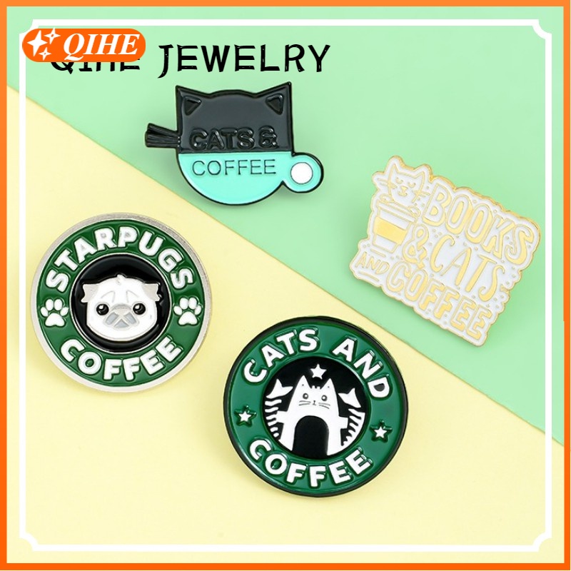 Bros Pin Enamel Bentuk Kucing / Anjing / Kucing / Kopi Untuk Aksesoris Tas / Pakaian