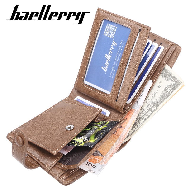ORIGINAL BAELLERRY D1305 DOMPET LIPAT PRIA DENGAN TEMPAT KOIN BAHAN KULIT PU
