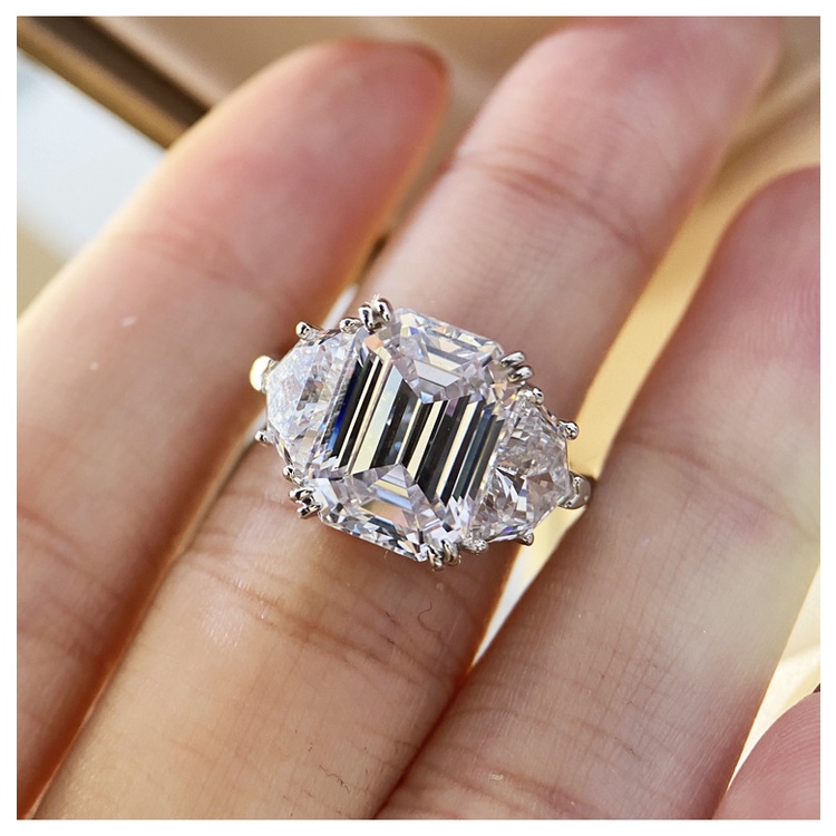 Cincin Sederhana Berlian Persegi Perak Wanita 925