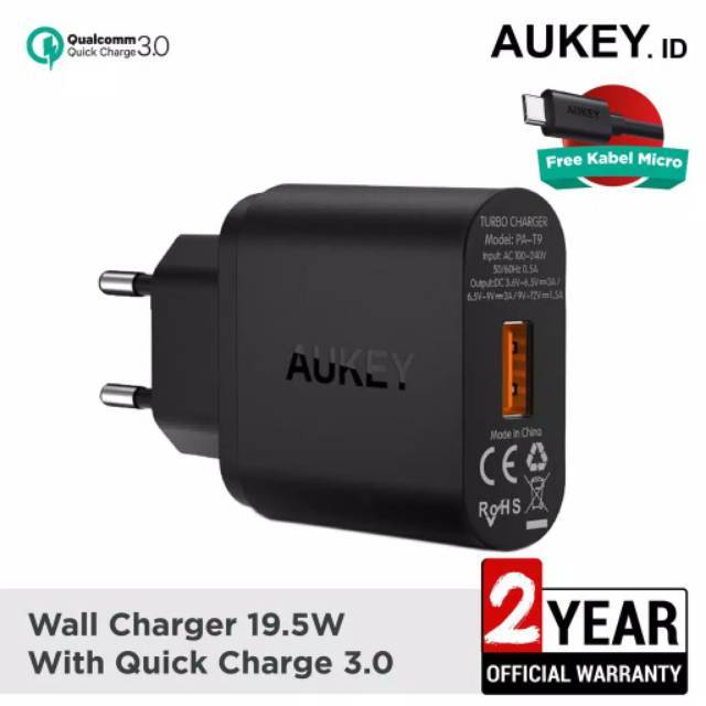 Aukey Charger PA-T9 1 Port 19.5W QC 3.0 Original Garansi Resmi