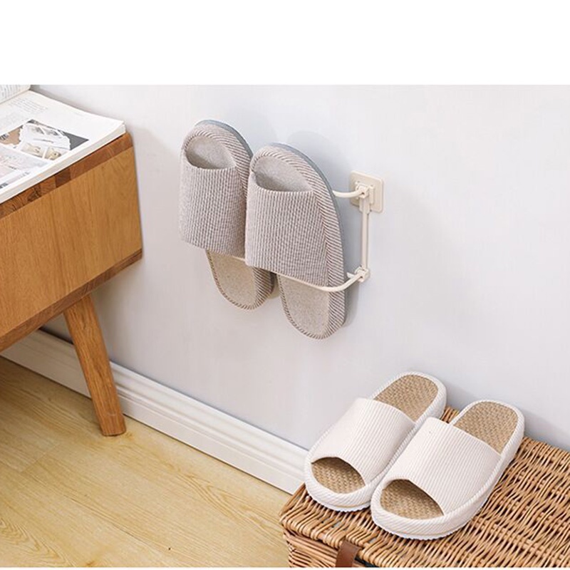 Simple Style Wall-mounted Foldable Shoe Storage Rack Home Paste Space-saving Slippers Shelf Bathroom Shoe Organizer