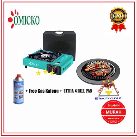 PAKET KOMPOR PORTABLE + PANGGANGAN GRILL FAN (WARNA RANDOM)