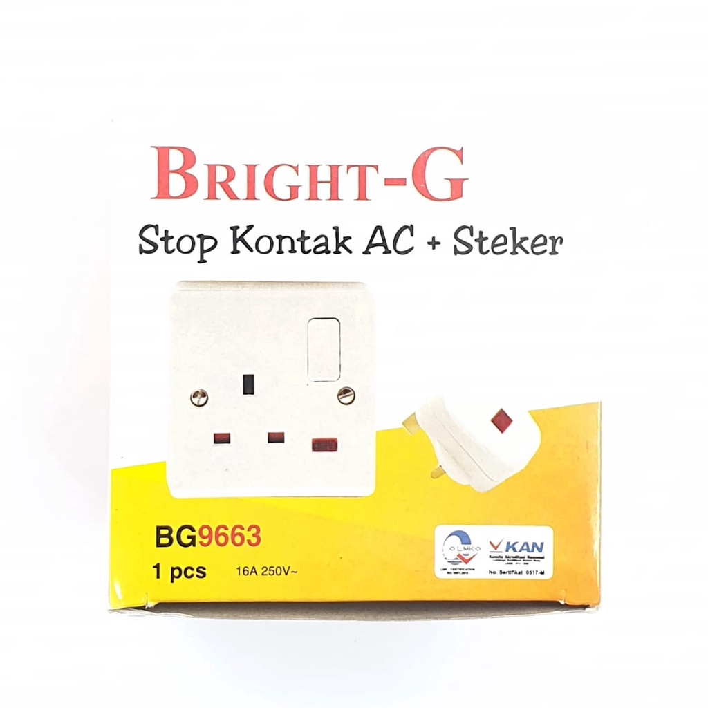 Bright G BG-9663 SET Stop Kontak AC Outbow Plus Steker AC Kaki 3 / Colokan Listrik AC SET