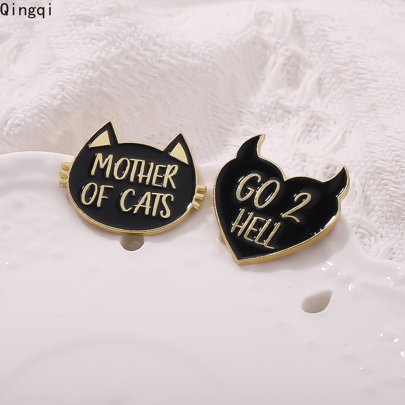 Bros Pin Enamel Desain Kartun Hewan Kucing Warna Hitam Gaya Punk Untuk Hadiah Teman