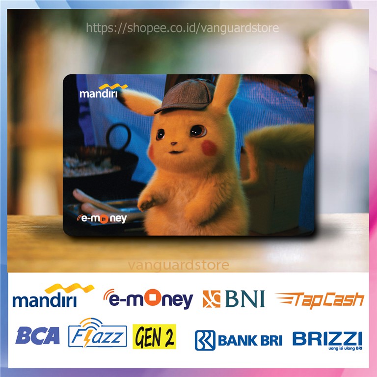 KARTU E MONEY E TOLL POKEMON PIKACHU KUNING GEMES  POKEMON 25 EMONEY MANDIRI FLAZZ TAPCASH BRIZZI