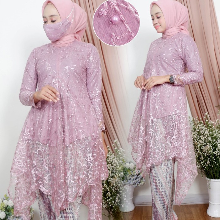 WBS Atasan Kebaya Syanghai Modern Tille Mutiara Terbaru[Cod] - Dusty Pink, M ORIGINAL