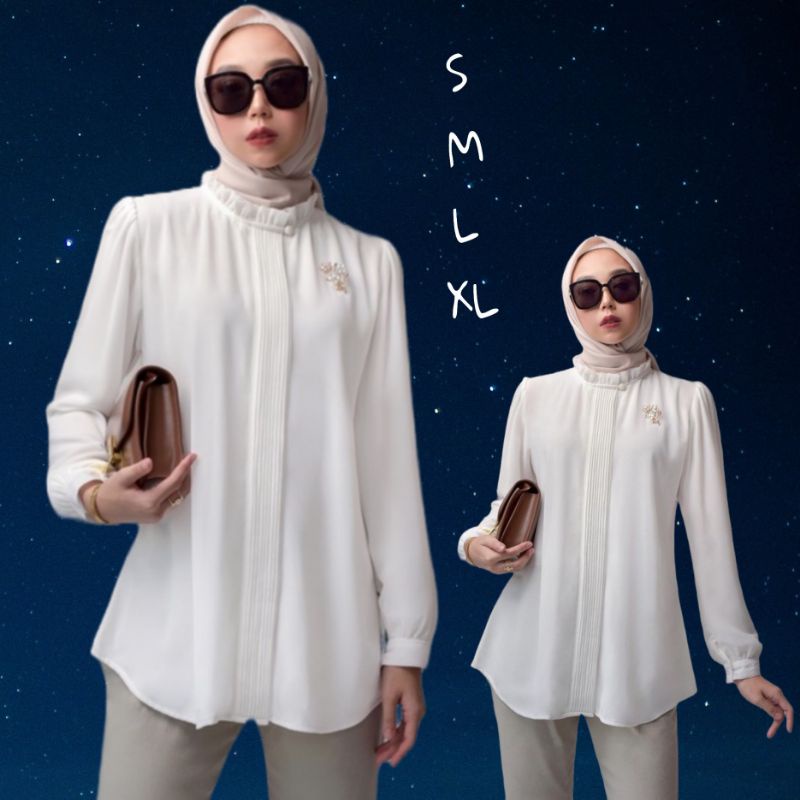 Atasan Blouse Wanita Lengan Panjang Putih Polos Remaja Dewasa Kekinian Outfit Baju Model Korea Ootd 