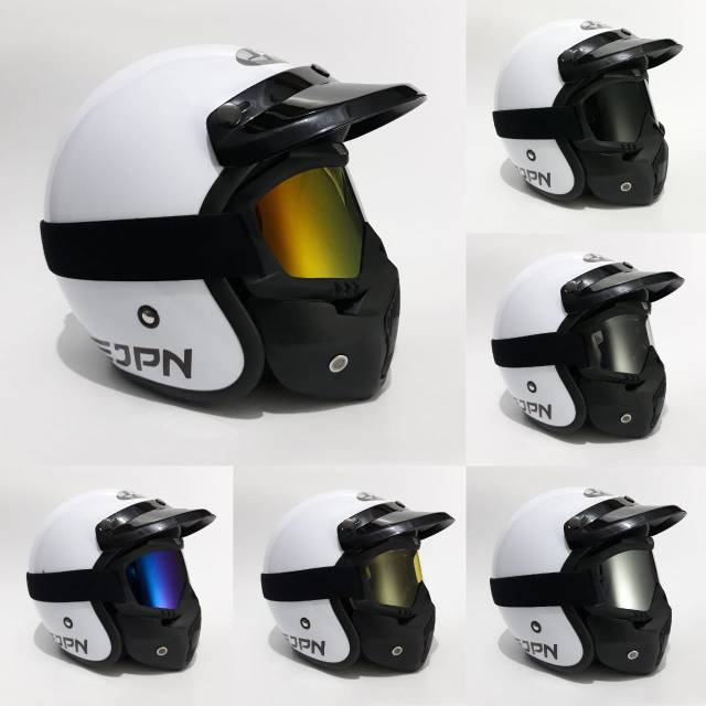 Helm Bogo Jpn Putih Dengan Goggle Mask