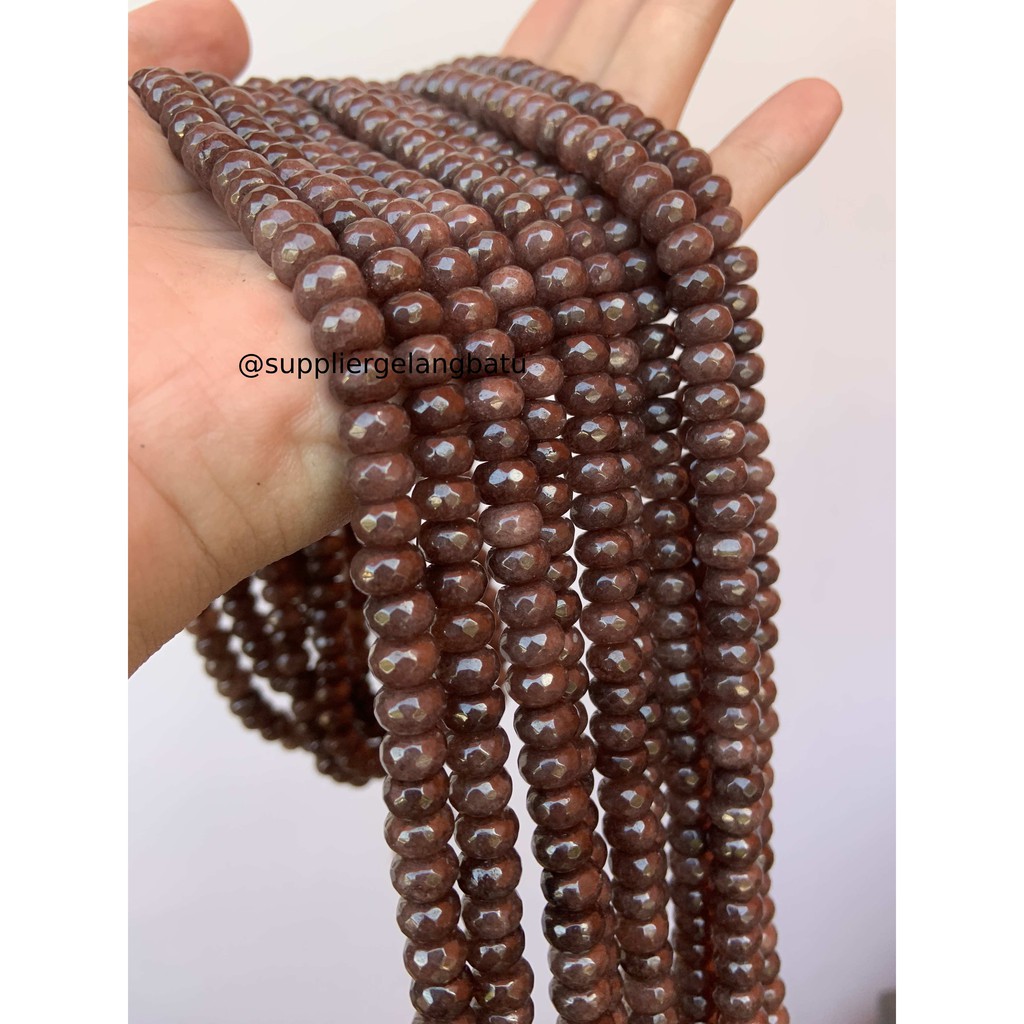 batu pembatas rondelle Faceted round pipih 4 x 8mm brown sand agate