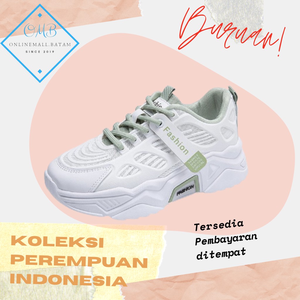 Sepatu Sneakers Wanita Casual Import Fashion Sport Shoes Original Pink Abu Hijau Onlinemall 202-3