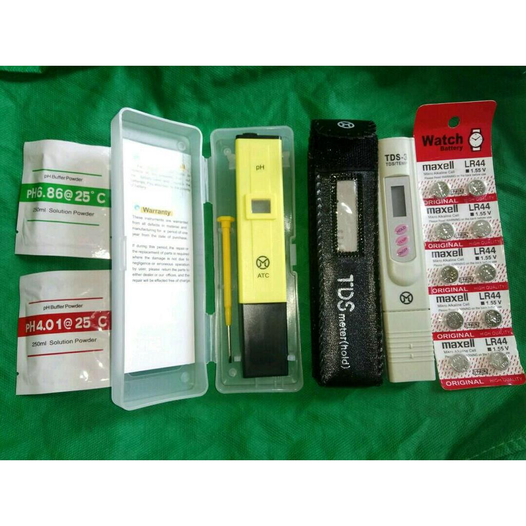 SET PH Meter TDS Meter BONUS 5 BATERAI CADANGAN / alat ukur ph air alat ukur ppm nutrisi hidroponik