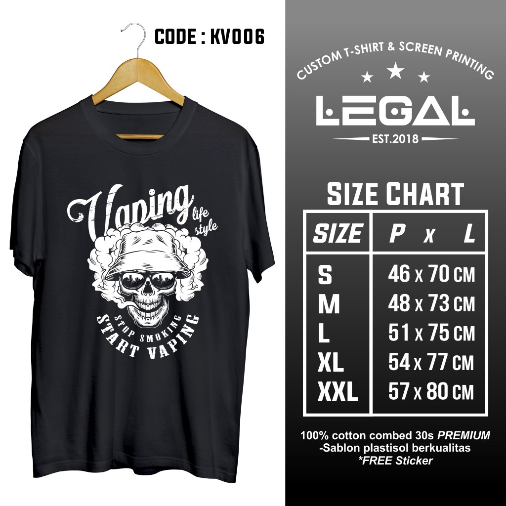 Kaos Vapers 100% cotton combed Premium | Sablon Plastisol Berkualitas