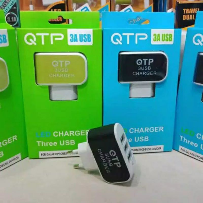 Batok charger Qtp 3usb LED 3.1A kepala casan QTP 3usb LED 3.1A kepala charger Qtp 3usb