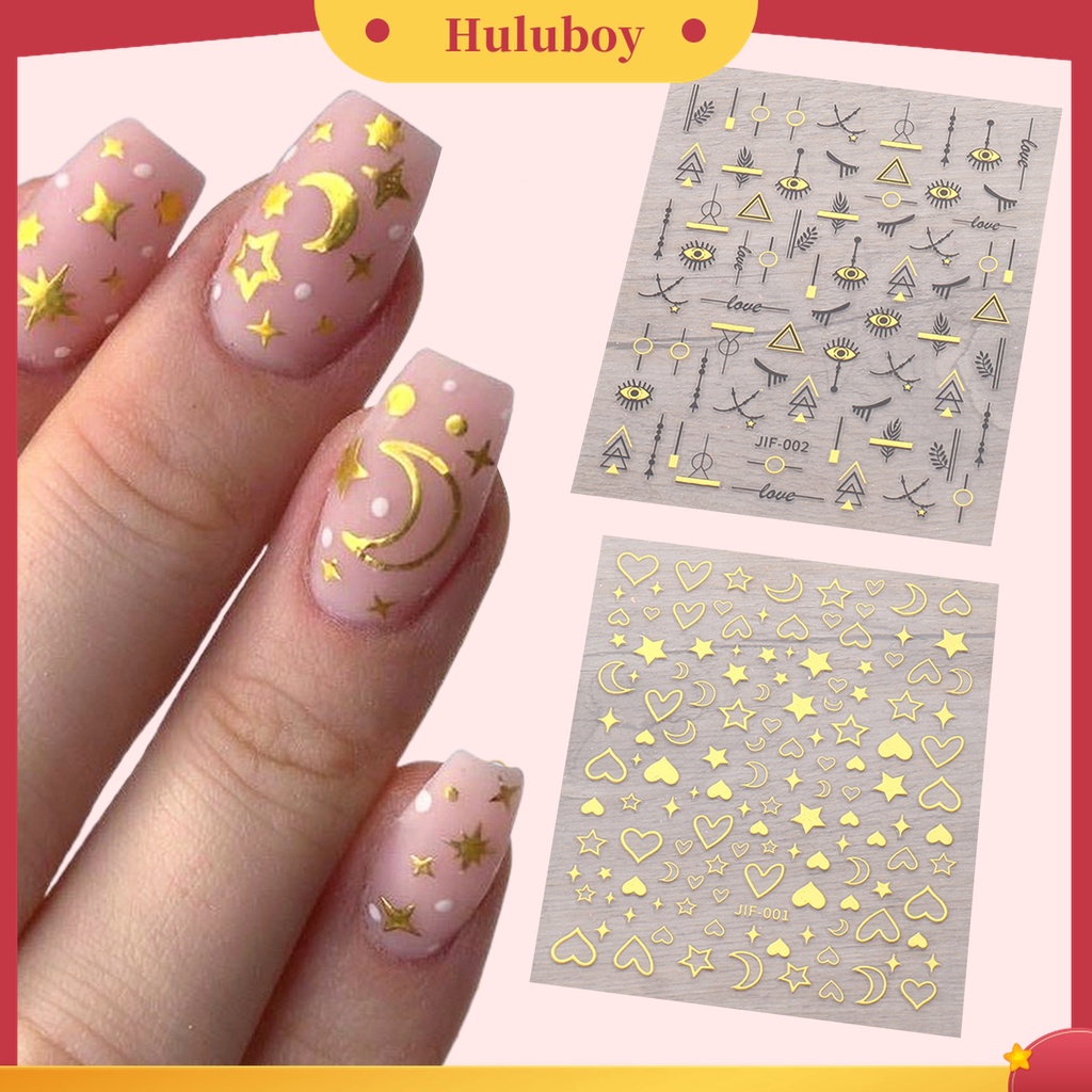 Huluboy Huluboy♡ Stiker Kuku Motif Hati / Bintang / Bulan Untuk Dekorasi Nail Art / Manicure