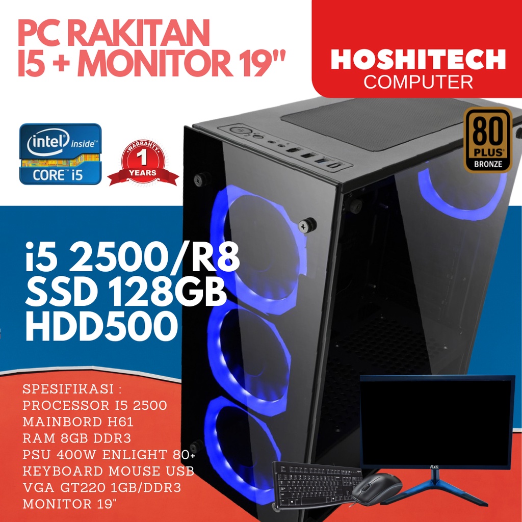 PC KOMPUTER RAKITAN I5 OFFICE KANTOR MURAH R8/SSD256/MONITOR 19