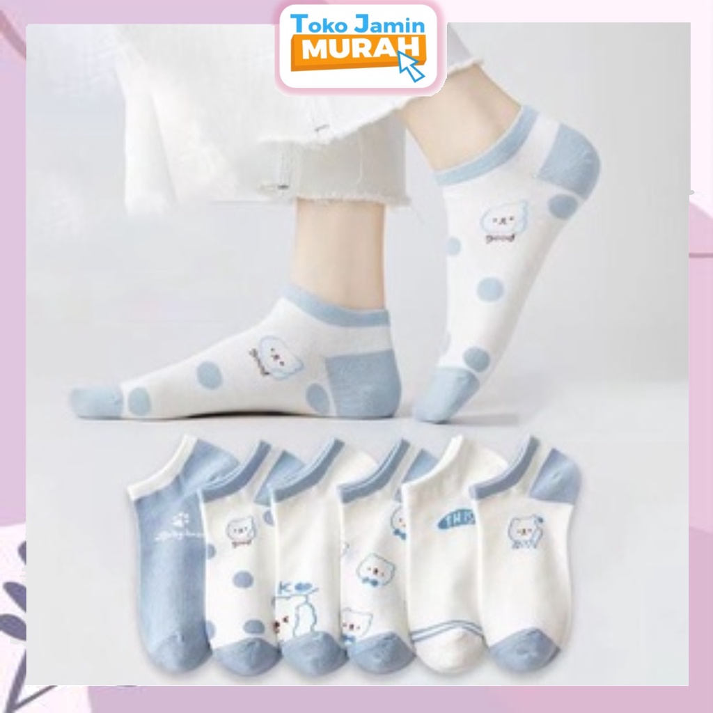 TJM KK206 Kaos Kaki Wanita Motif Beruang Biru Muda Kaos Kaki Pendek Fashion Korean Unisex Semata Kaki