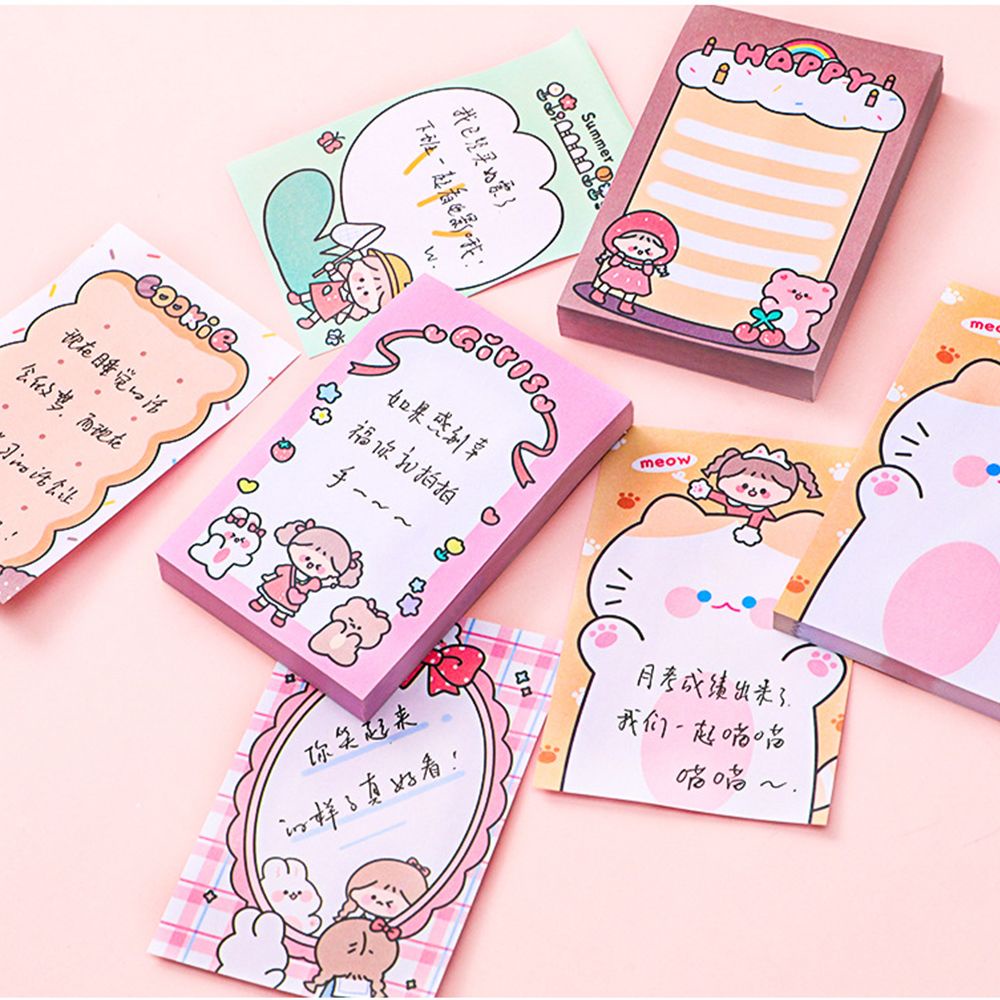 Lanfy 80 Lembar Kertas Memo Motif Kartun Anak Perempuan Untuk Dekorasi Buku Catatan / Scrapbook / Menulis