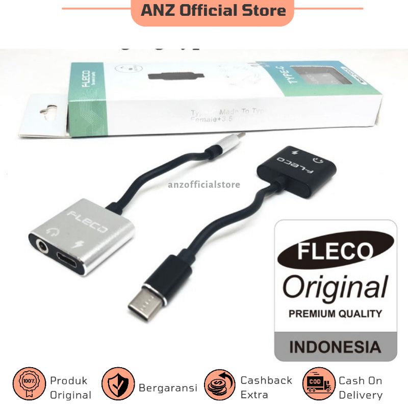 Kabel Splitter Converter Type C to 3.5mm Jack Audio 2 in 1 Fast Charging Fleco Original Gaming Konve