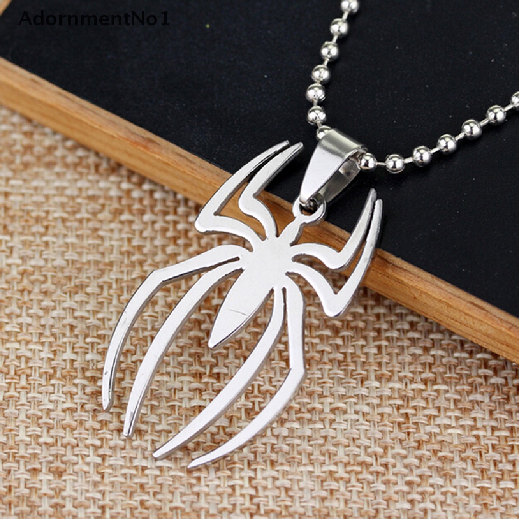 (AdornmentNo1) Kalung Rantai Dengan Liontin Laba-Laba Marvel Super Heroes Bahan Stainless Steel