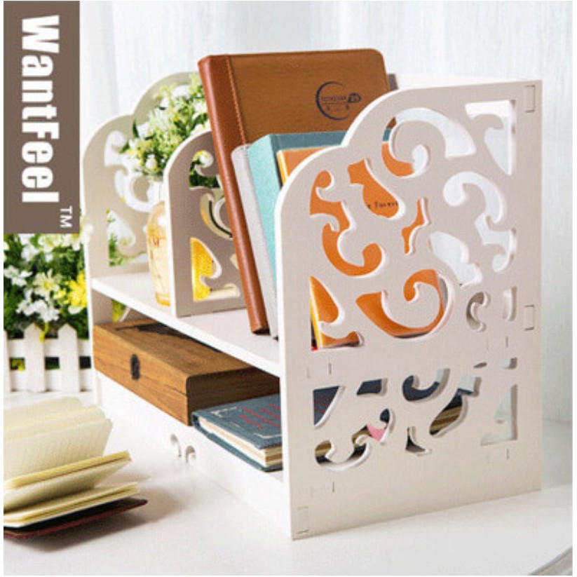 Rak Buku Desktop Book Shelf Storage Rak Meja - Rak Buku WPC Rak Barang Rak Meja