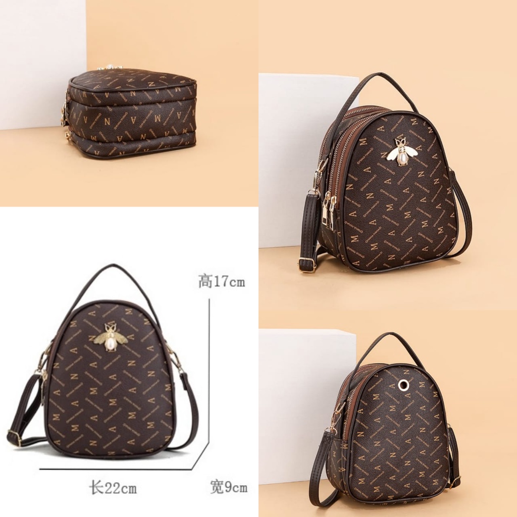 TAS SELEMPANG WANITA KOREA 3 RESLETING KULIT COKLAT MANVE TA471B7 IMPORT BRANDED SLING BAG KECIL BATAM PREMIUM REMAJA KEKINIAN MURAH FASHION CEWEK