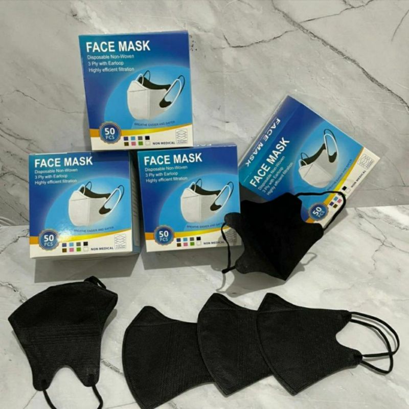 MASKER DUCKBILL HITAM 3 PLY DEWASA ISI 50PC | ADA GARIS | KUALITAS