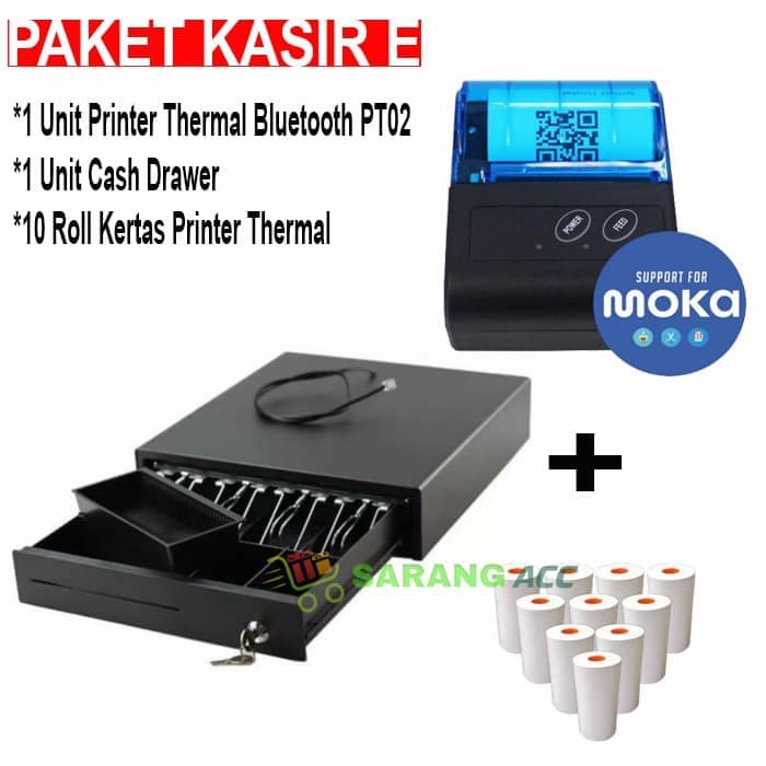 

Ready Paket Kasir E Cash Drawer + Printer PT02 + Kertas Struk 58mm
