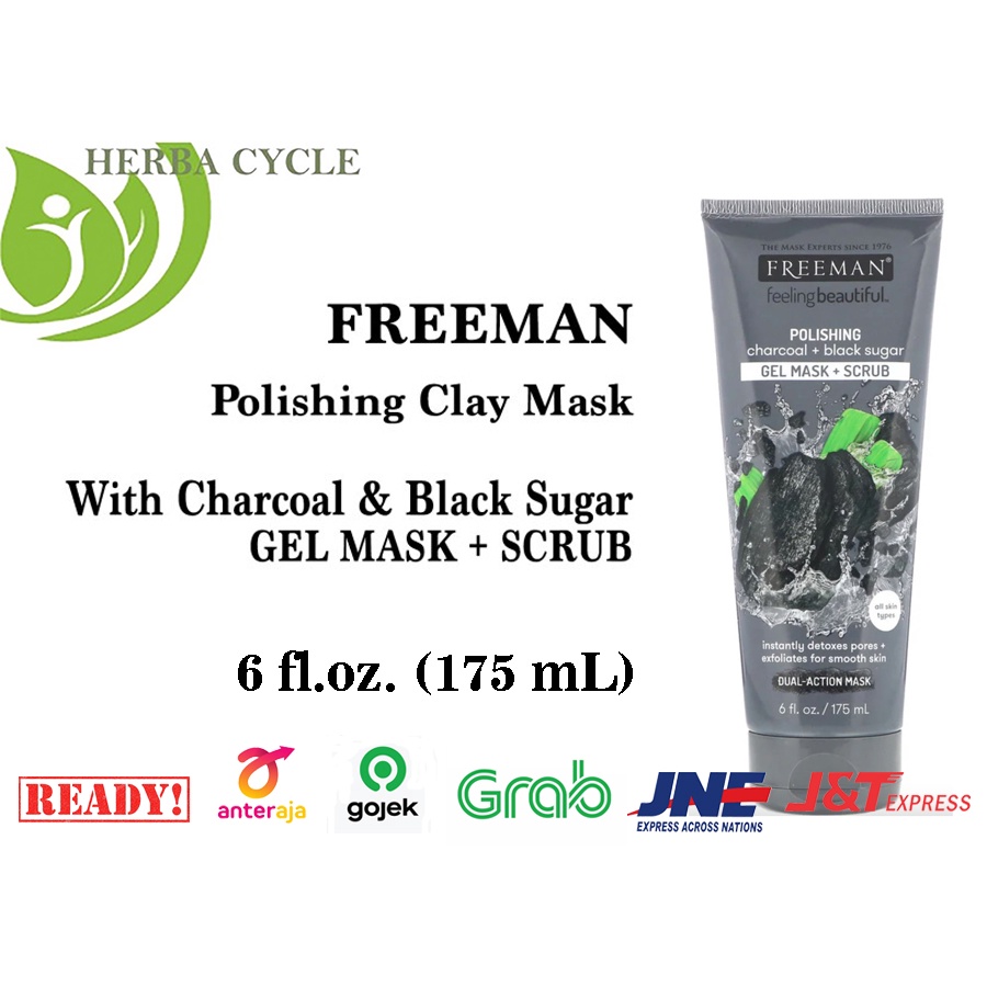 Freeman Polishing Gel Mask Scrub Charcoal BlackSugar175mL Masker Wajah