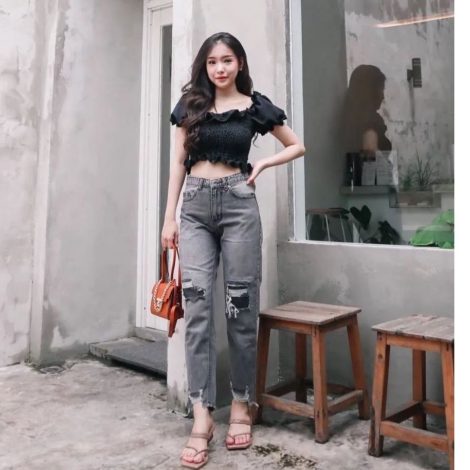 FWR - CELANA BOYFRIEND JEANS GREY RIPPED FURING