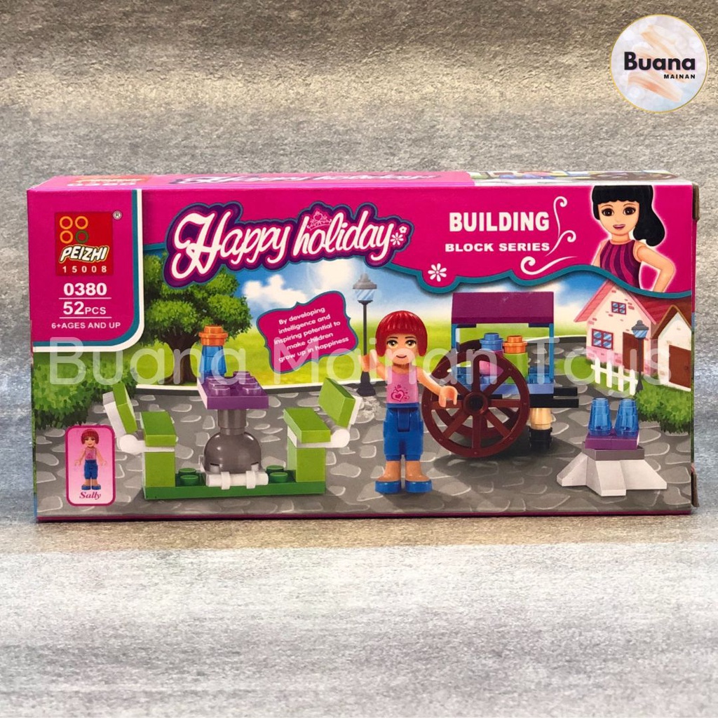 BRICK PEIZHI HAPPY HOLIDAY 0380 STREET FOOD CART MINI FIGURES MAINAN EDUKASI ANAK PEREMPUAN